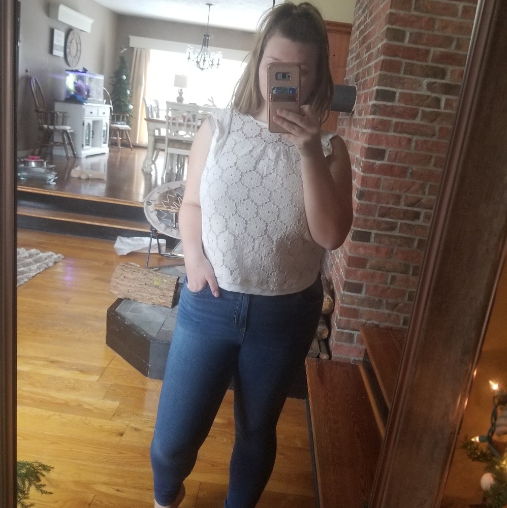 Monteau White Floral Lace Blouse